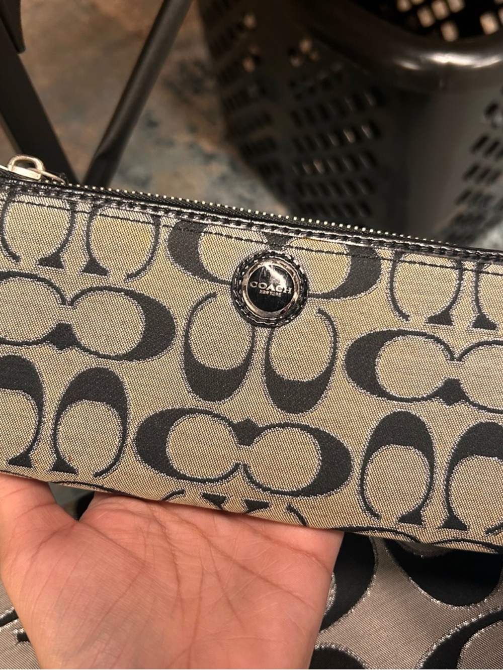 Coach Khaki and Black Signature Canvas Wallet Vintage